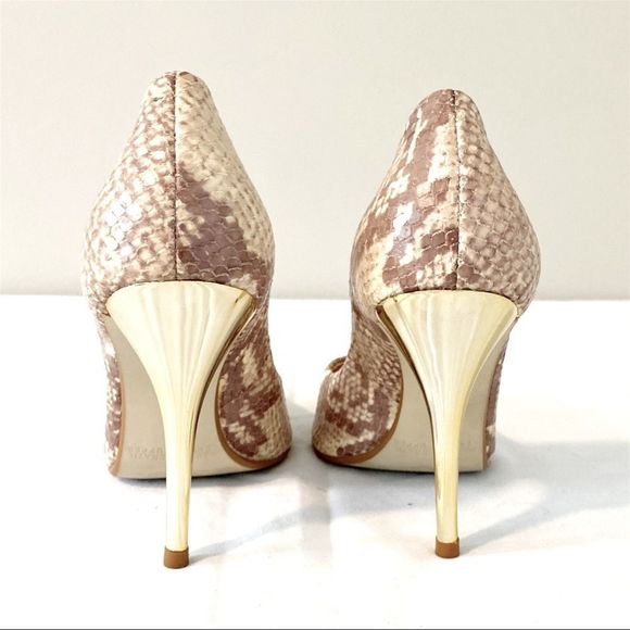Cathy Jean Tan and Cream Snake Stiletto Pointed Toe Pump - Picture 3 of 6